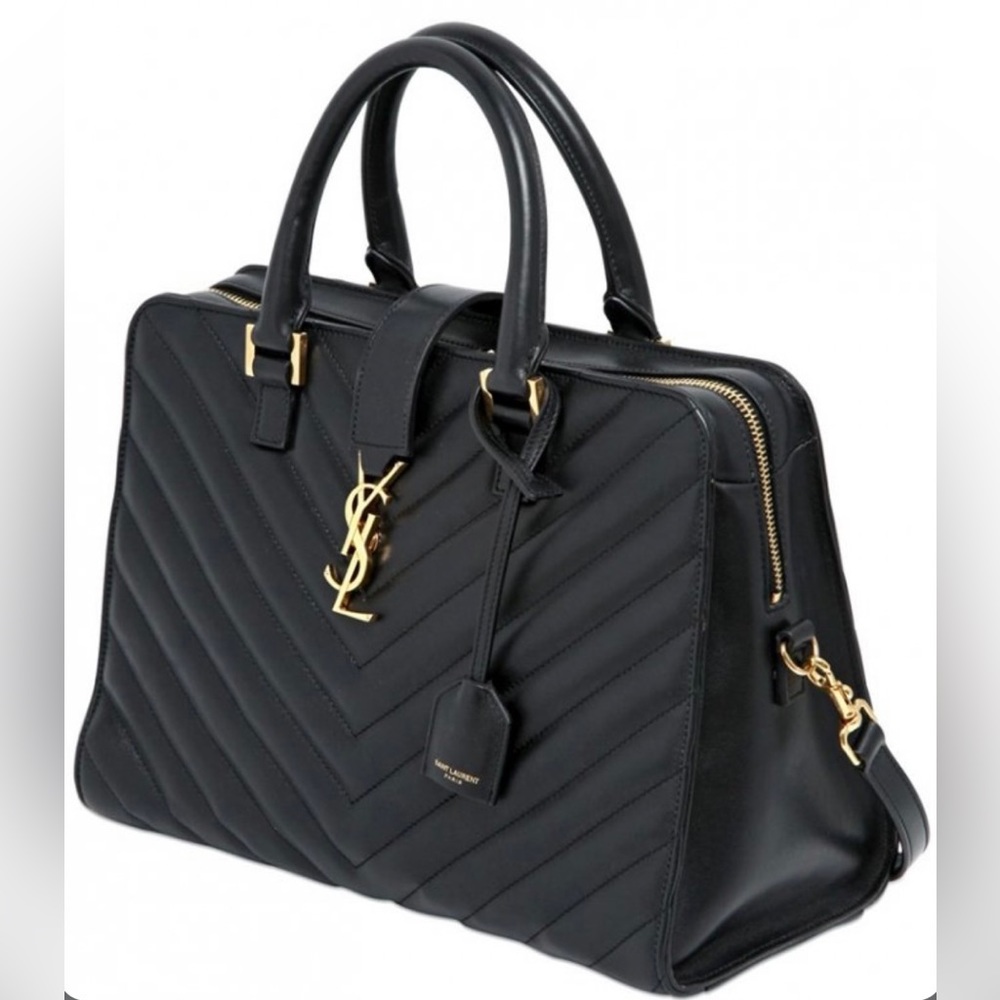 Saint Laurent YSL monogram cabas matelasse black tote bag chevron $2690